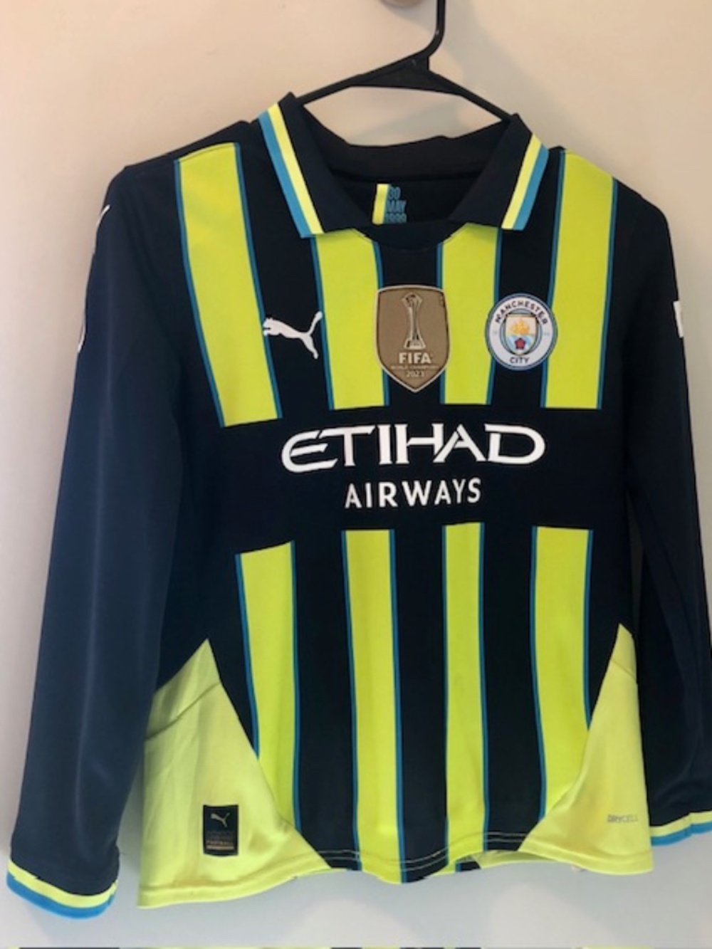 Puma Manchester City Long Sleeve Away Jersey 24/25 (Navy/Yellow), US Youth M